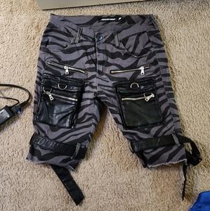 LOCKED & LOADED STRAPPED W/ LEATHER GREY & BLACK ZEBRA SHORTS Sz 36 NWT $169